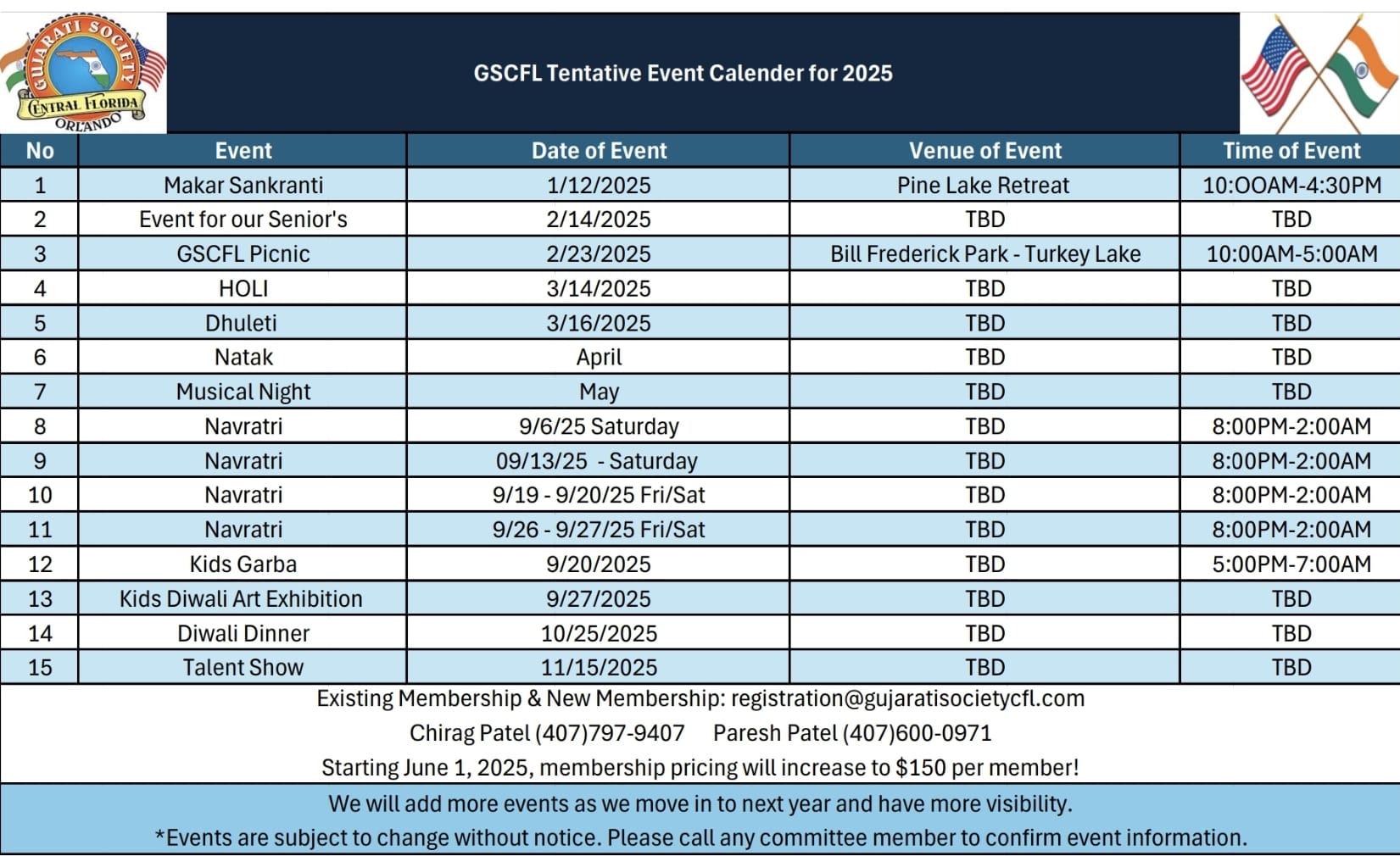 GSCFL - 2025 Event List